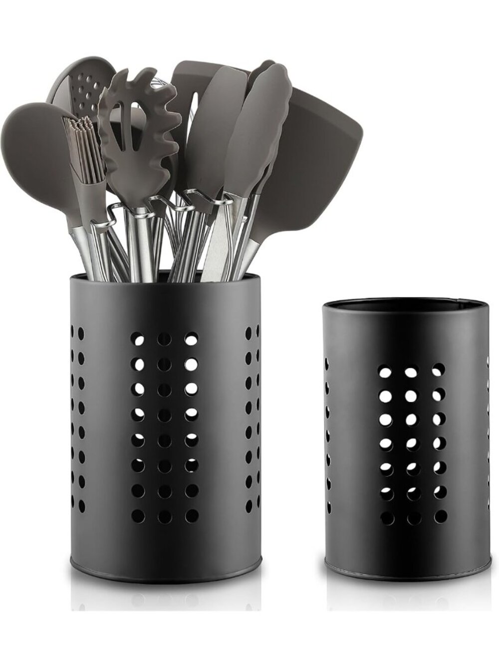Stylish Black Stainless Steel Kitchen Utensils Holder Set - 2 Piece Countertop